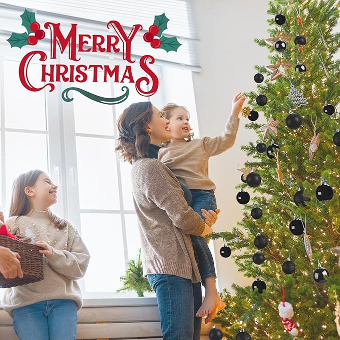 Aitsite 24ct Christmas Tree Ornaments Set 1.57 inches Mini Shatterproof Holiday Ornaments Balls for Christmas Decorations (Black)