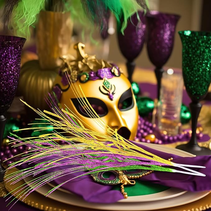 12 Pcs Mardi Gras Picks Table Centerpiece Decoration 16'' Mardi Gras Tree Topper Purple Gold Green Floral Berry Stems Picks and Sprays Table Decor for Carnival Party(Branch)