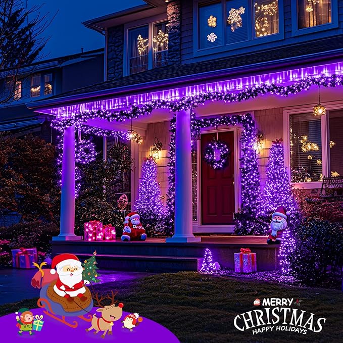 JMEXSUSS 150 LED Purple Christmas Lights Indoor, 8 Modes Connectable String Lights Outdoor Waterproof, 59FT Purple Twinkle Fairy Light for Tree Party Bedroom Home Christmas Decorations
