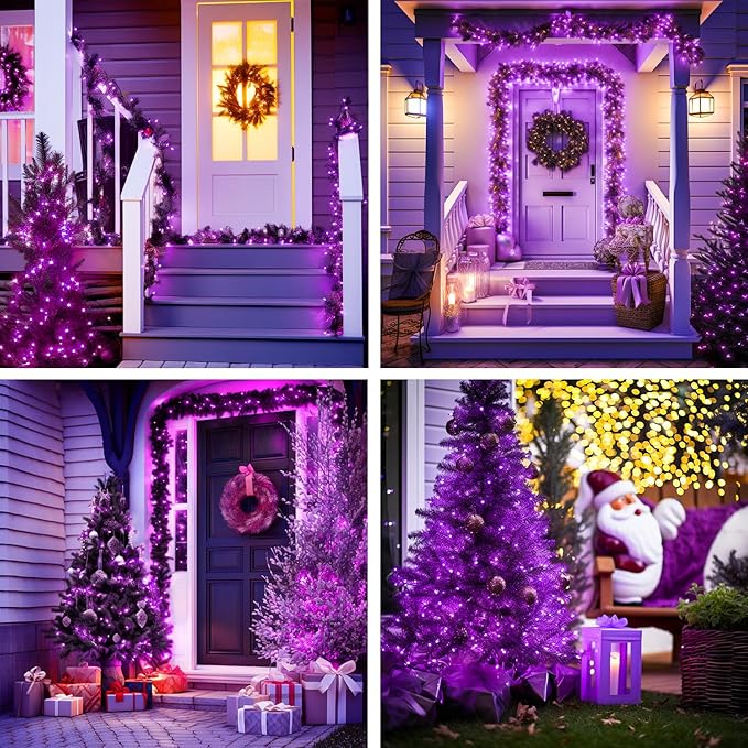 JMEXSUSS 4 Pack 50 LED Purple Christmas Fairy Lights Battery Operated, 16.1ft Purple String Lights Indoor Outdoor Waterproof for Bedroom Party Halloween Xmas Decorations