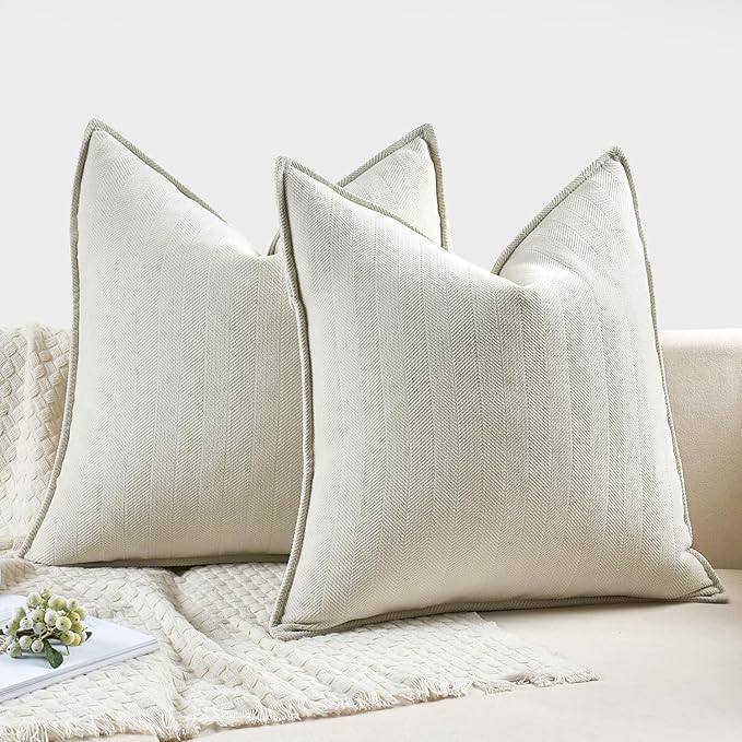 MIULEE Pack of 2 Christmas Cream Decorative Pillow Covers 18x18 Inch Soft Chenille Luxurious Couch Throw Pillows Farmhouse Cushion Covers with Elegant Design for Sofa Bedroom Living Room Home Decor