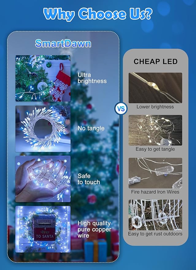 Twinkle Lights Battery Operated with Timer, 6Pack Total 720LED 60FT Battery Operated Christmas Lights, Waterproof Starry Firefly Light for DIY Wreath Indoor Outdoor Christmas Decorations