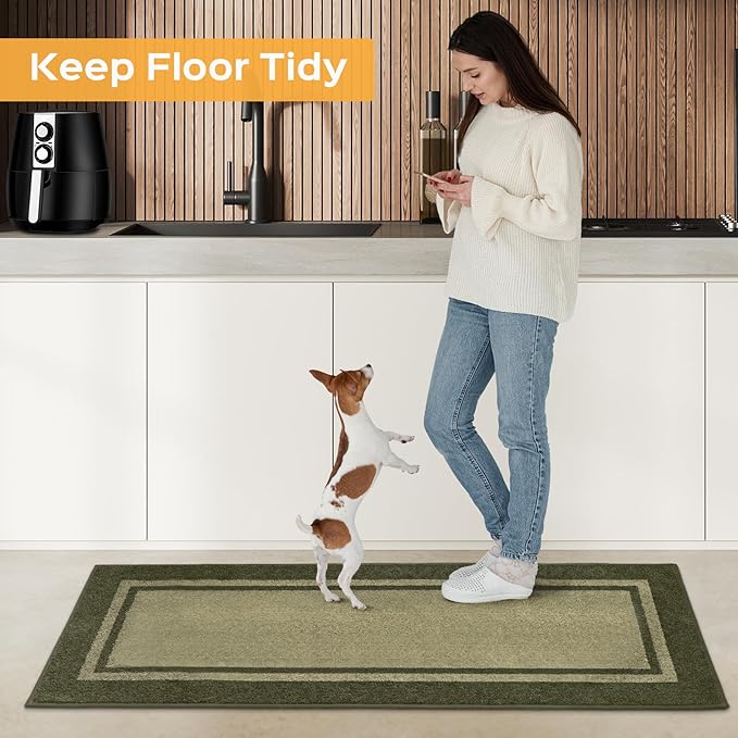 Kitchen Rugs 24" x 36", Non-Slip Machine Washable Kitchen Runner Rugs Floor Mats, Absorbent Comfort Standing Mats for Kitchen, Sink, Laundry and Hallway, Budding Green & Sage Green