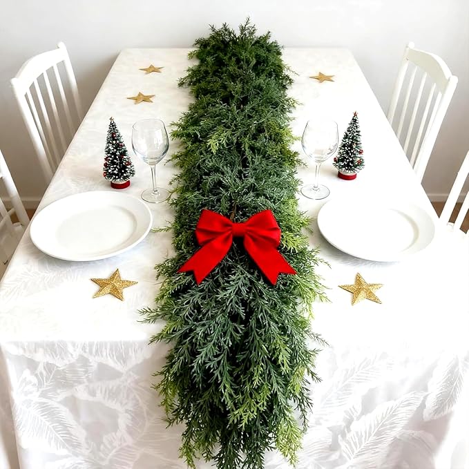 9FT Christmas Garland Decoration, Realistic Artificial Green Faux Cedar Pine Garland Holiday Decor for Outdoor Indoor Green Greenery,Fireplaces Holiday Party Decorations