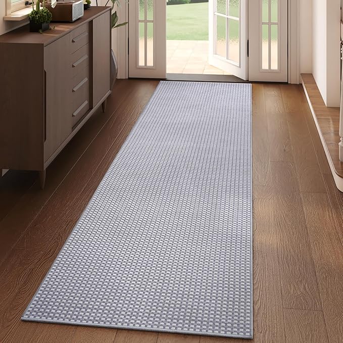 2x6 ft Boho Kitchen Runner Rugs Mat Woven Runners for Hallways Washable Non Slip, Soft Long Entryway Laundry Hall Floor Runner Carpet for Indoor Backdoor Bedroom Kitchen Living Room, Gray