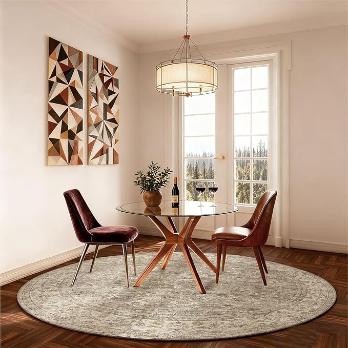 4x4 Round Bedroom Rug Washable: Living Room Rug Stain Resistant Non Slip Low Pile Small Area Rugs for Bedroom Kitchen Entryway Living Room Bedside Office Dorm Kids Room Entrance