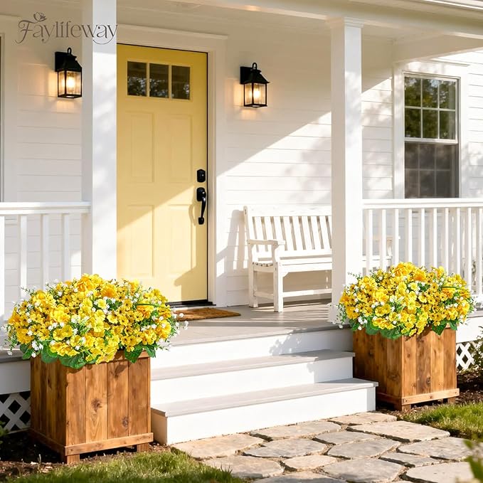 16 Bundles Artificial Flowers for Outdoors, UV Resistant Silk Faux Flowers for Outside Planters,Garden,Porch,Yard,Home Decor(Yellow)