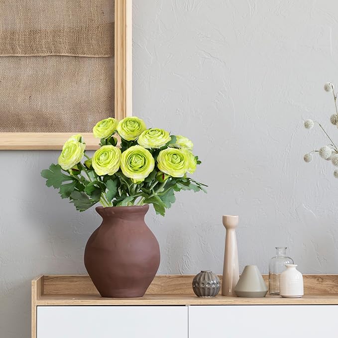 Artificial Ranunculus Flowers with Real Touch Stem, Silk Ranunculus Flowers (Green, 10pcs)