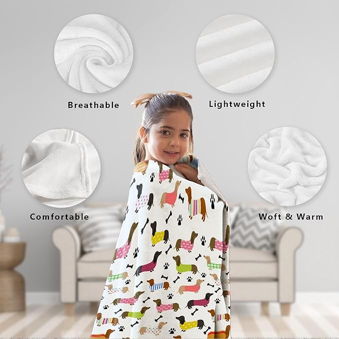 Dachshund Blanket is Super Soft and Warm, I Love Dachshunds Soft Flannel Throw Cozy Wiener Dog Blankets The Lightweight Flannel Blanket is for All-Season Use 50"x40"for Kids