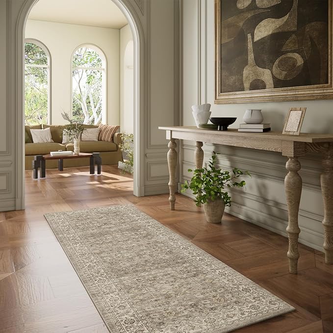 Machine Washable Kitchen Runner Rugs: 2'6"x8' Hallway Rug Stain Resistant Non Slip Low Pile Soft Carpet Runners for Hallways Indoor Entryway Kitchen Laundry Room Bedroom Bathroom Farmhouse