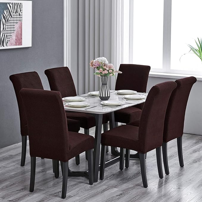 Howhic Stretch Chair Covers for Dining Room Set of 2, Removable Washable Dining Room Chair Covers, Dining Chair Slipcovers Seat Protector, Great for Home Decor and Banquet (Chocolate, 2 Pack)