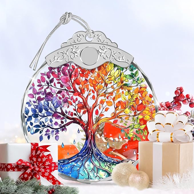 Christmas Ornaments - Tree of Life Stained Glass Ornament - Xmas Decor - Ornaments for Christmas Tree - Holiday Presents - Gift Exchange Ideas - Car Hanging Decoration - Wine Bottle Decor