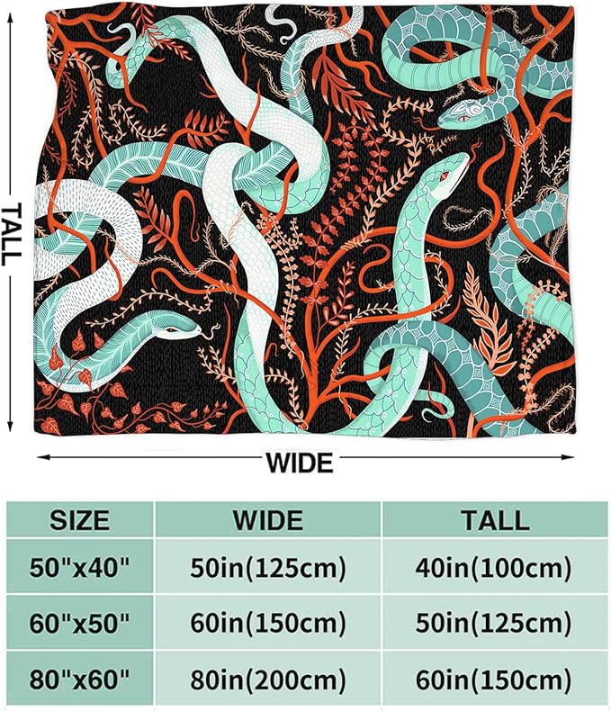 Tijuboni Snake Throw Blanket Snake Gifts for Girls Boys Women Men Kids Adults Soft Flannel Fleece Blanket for Couch Sofa Bed Home Decor 40"x50"