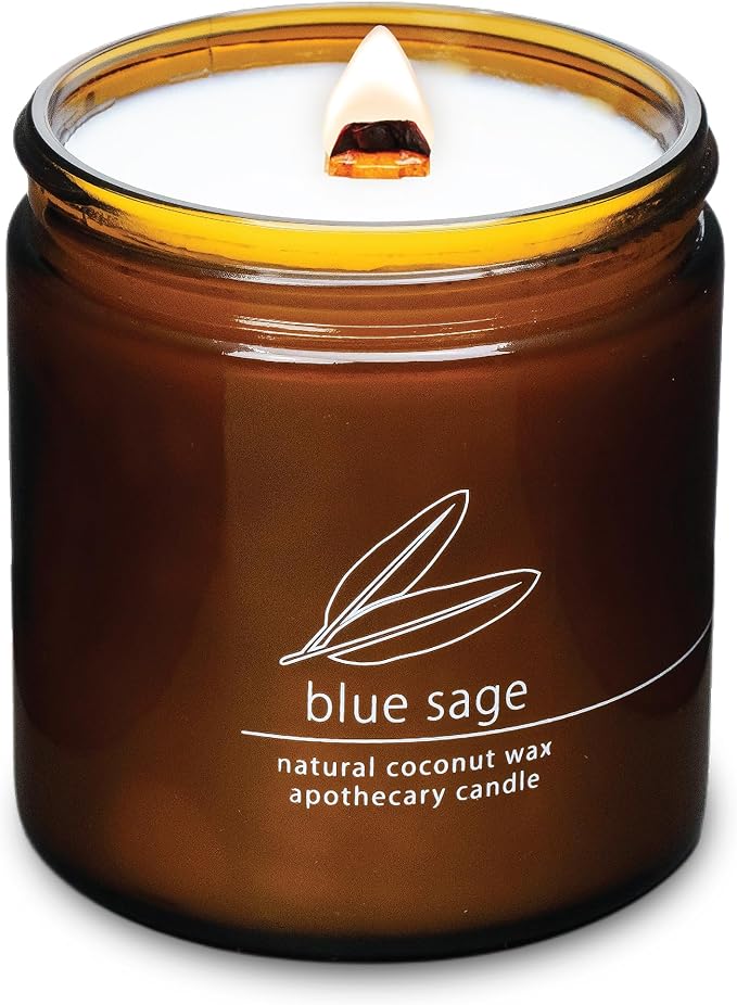 Hemlock Park Crackling Wood Wick Candle Handcrafted with Natural Coconut Wax (Large 16 oz, Blue Sage)