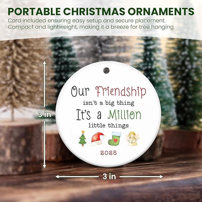 TEEZWONDER Christmas Friend Gifts for Women - Ceramic Christmas Ornaments 2025 for Tree Decorations - Inspirational BFF Bestie Gifts for Friends Women, Friend Gift Ideas, Friends Ornaments for Tree