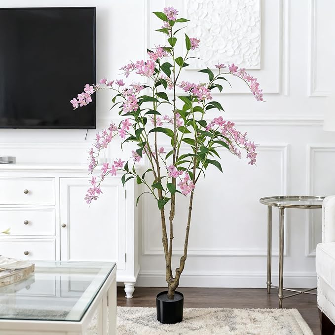 Artificial Jasmine Tree 6ft Black Flower Pot Fake Trees, Lifelike Artificial Trees with Natural - Looking Blooms, Perfect for Any Space