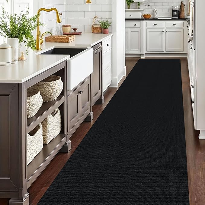 EARTHALL Extra Long Runner Rug 3x16 Ft Washable Runners for Hallways Cotton Non Slip Entryway Runner Braided Kitchen Runner Indoor Outdoor Carpet Runners for Hotels, Hall, Stair, Black