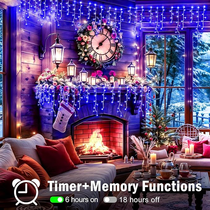 XURISEN 132ft Christmas Lights Decorations Outdoor, 1280 LED 8 Modes Fairy Lights with 240 Drops,Plug in Waterproof Timer Memory Function for Christmas Holiday Wedding Party Decorations(Blue)