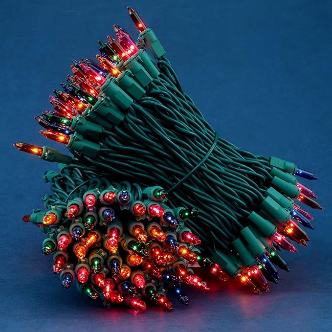 200 Count Multicolor Christmas Lights, Pack of 2 Strands 100 Count 33 ft Green Wire UL Listed Holiday String Light (Multicolor)