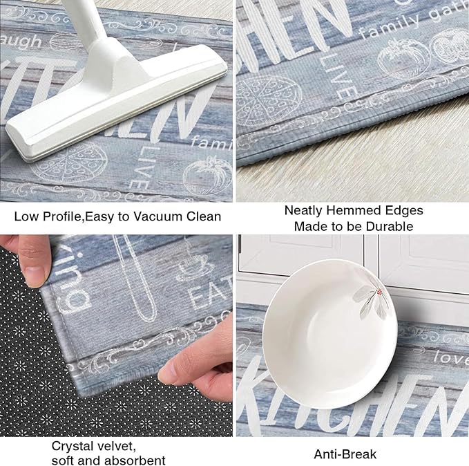 Kitchen Rugs Sets of 2 - Non Slip Washable Microfiber Kitchen Rug, Farmhouse Country Kitchens Rugs and Mats for Decor, Sink, Stove, Laundry, Machine Washable,（17"x 48"+17"x 24"）