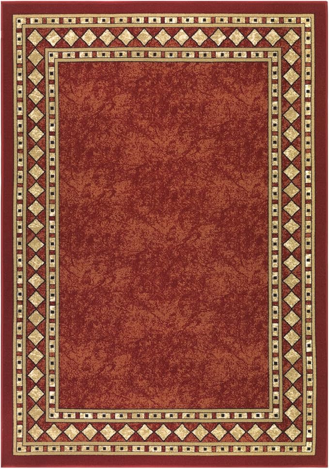 Antep Rugs Alfombras Modern Bordered 4x6 Non-Skid (Non-Slip) Low Profile Pile Rubber Backing Indoor Area Rugs (Maroon Beige, 4' x 5'8")