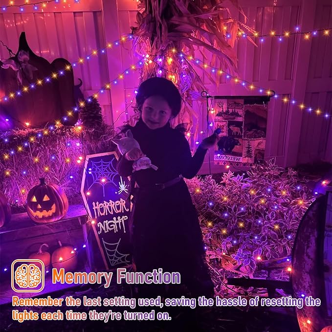 QITONG 165ft 500 LED Orange and Purple Halloween Lights Outdoor Waterproof, String Lights for Outside with 8 Modes, Green Wire Twinkle Lights Plug in Indoor