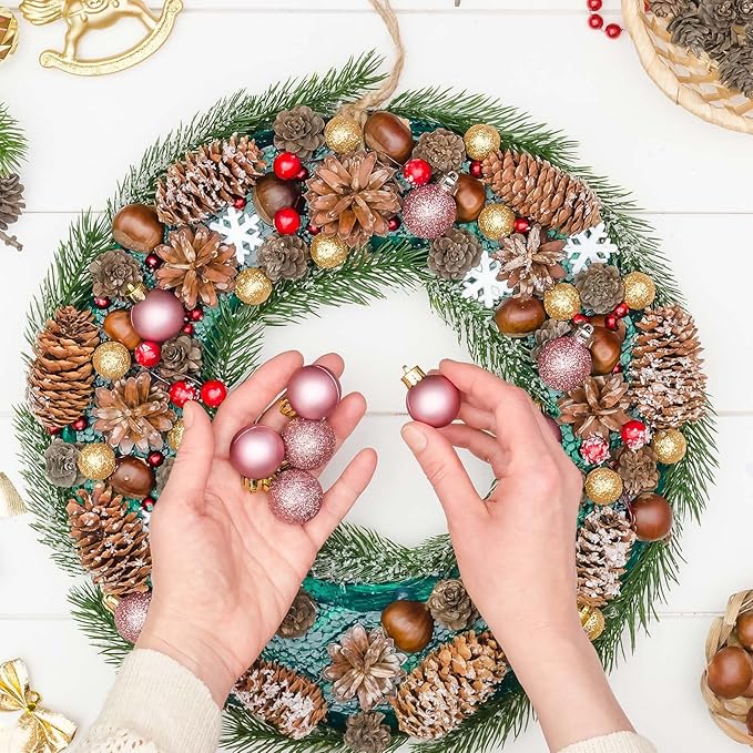 24 Count Mini Pink Ornaments for Mini Christmas Tree, Small Shatterproof Christmas Tree Ornaments Balls Party Decorations, 1.2 Inch