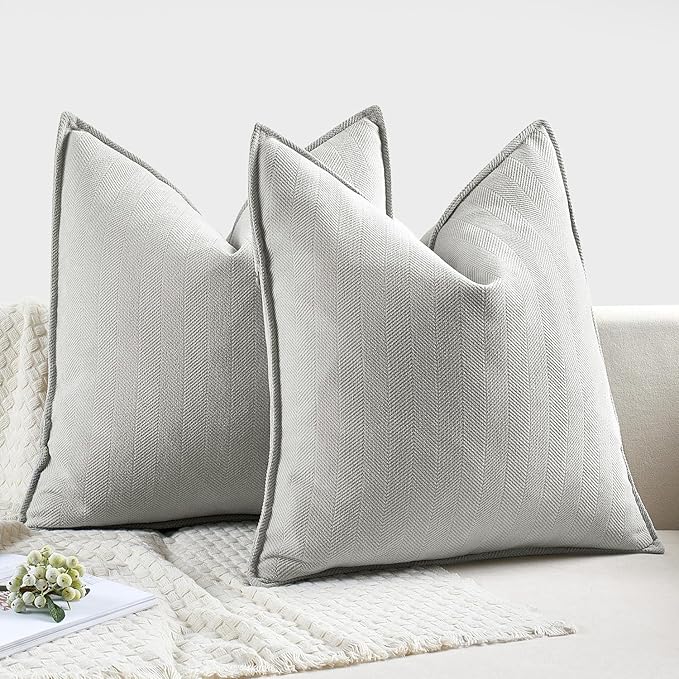 MIULEE Pack of 2 Light Grey Decorative Pillow Covers 26x26 Inch Soft Chenille Luxurious Couch Throw Pillows Farmhouse Cushion Covers Euro Shams with Elegant Design for Sofa Bed Living Room Home Decor