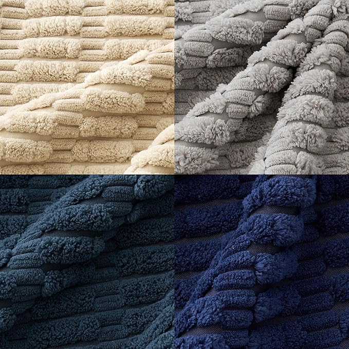 MIULEE Pack of 4 Modern Coastal Western Blue and Brown Corduroy Decorative Throw Pillow Covers 18x18 Inch Soft Striped Pillow Covers Home Decor for Sofa Living Room Couch Bed