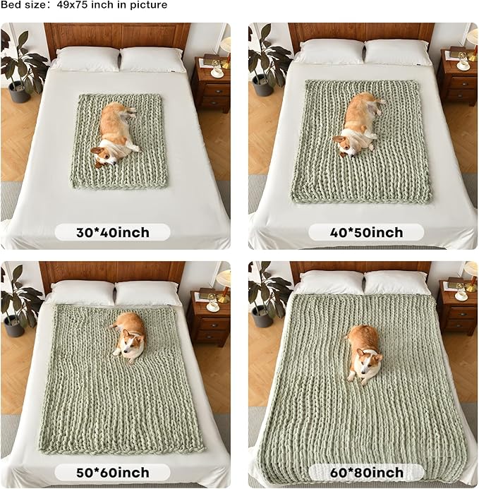 Soft Chunky Knit Blanket, 50X60 Inch Handmade Thick Chenille Yarn Throw Without Shedding & Raveling, Aesthetic & Cozy Home Decor with Couch Sofa Bed, Gift Pack, Sage Green