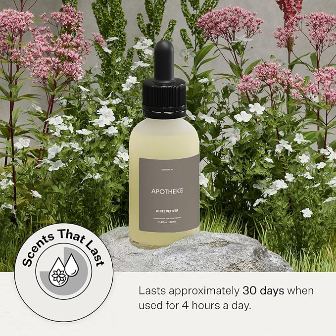 Apotheke Scent Tower Aromatherapy Diffuser Fragrance Refill, White Vetiver (30 ml) - Long-Lasting Perfume-Grade Essential Oil for Clean & Fresh Home, Office, Hotel & Large Rooms