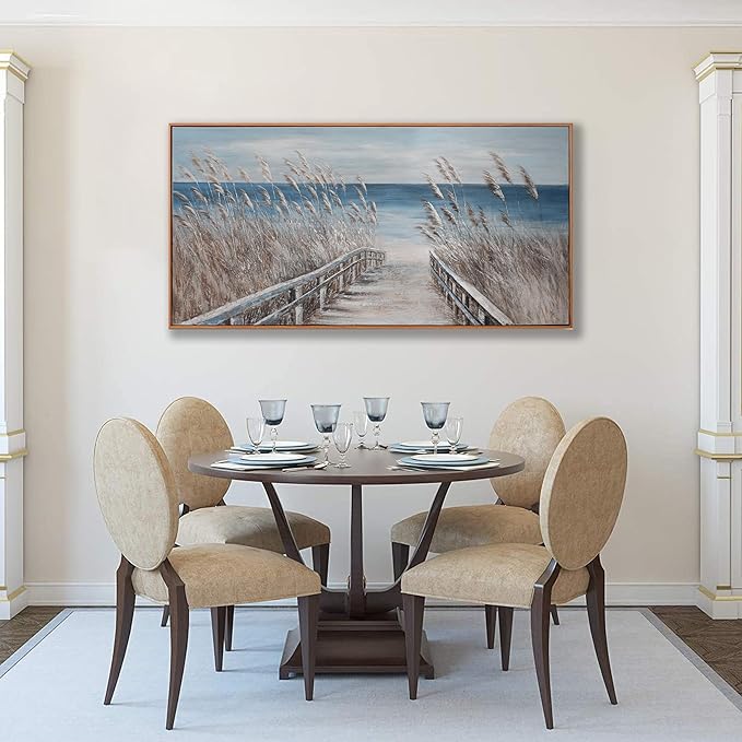 Wall Art Decor Wall Canvas Painting Reed And Blue Coast Landscape Decor Framed For Living Room Bedroom Dining Room Home Office Modern Abstract Artwork Home Decoration 24"x48"
