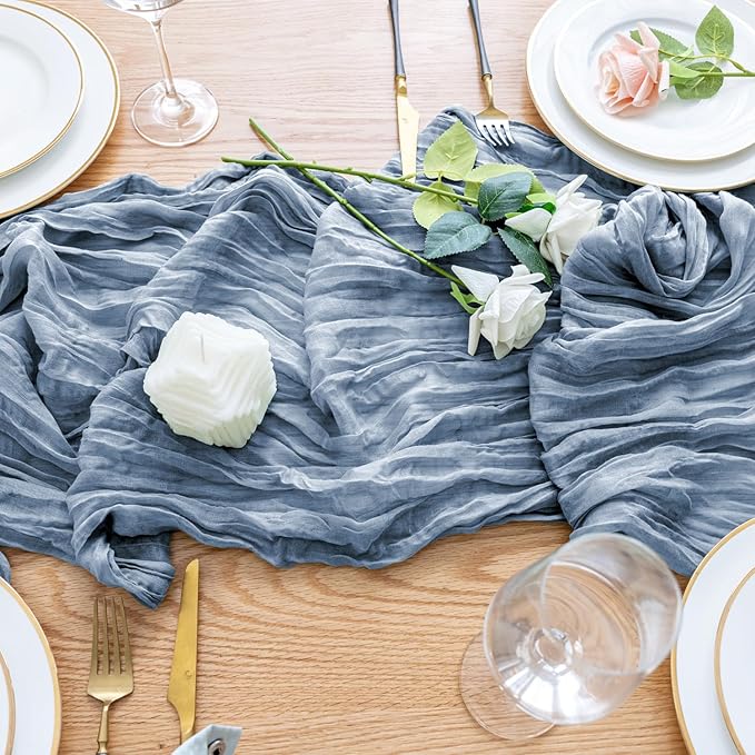 Wokceer Cheesecloth Table Runner 6Pack 10FT Dusty Blue Boho Gauze Fall Christmas Cheese Cloth Table Runner for Party Long Rustic Sheer Table Runners for Baby Bridal Shower Wedding Easter Table