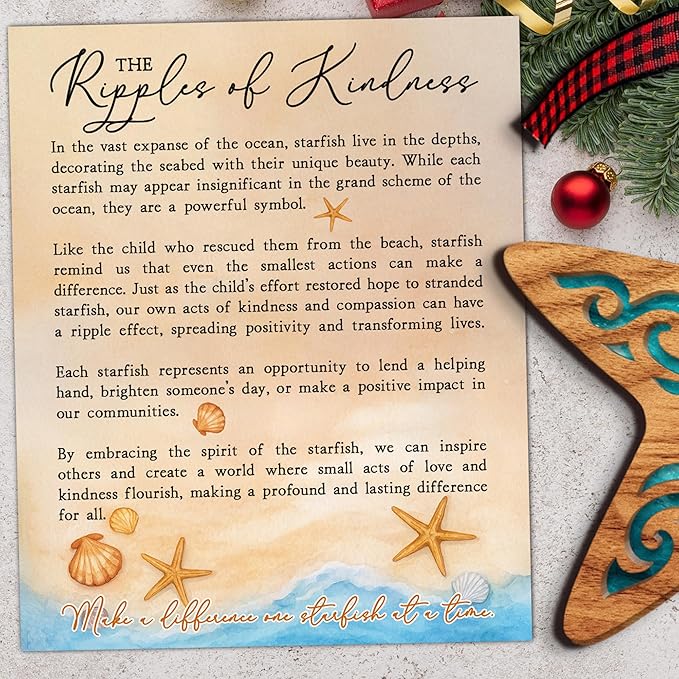 The Ripples of Kindness Starfish Ornaments, Starfish Ornaments - Starfish Christmas Ornament - Motivational Gifts, Positive Inspirational Energy Vibes Gifts for Women - Wood Ornament & Card