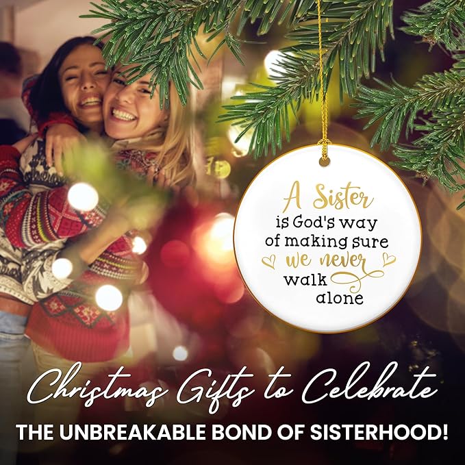 Christmas Sister Gifts for Women - Ceramic Christmas Ornaments 2025 with Gold-Trimmed Edges for Tree Decorations - Birthday Sisters Gifts from Sister, Sisters Ornament for Xmas Decorations