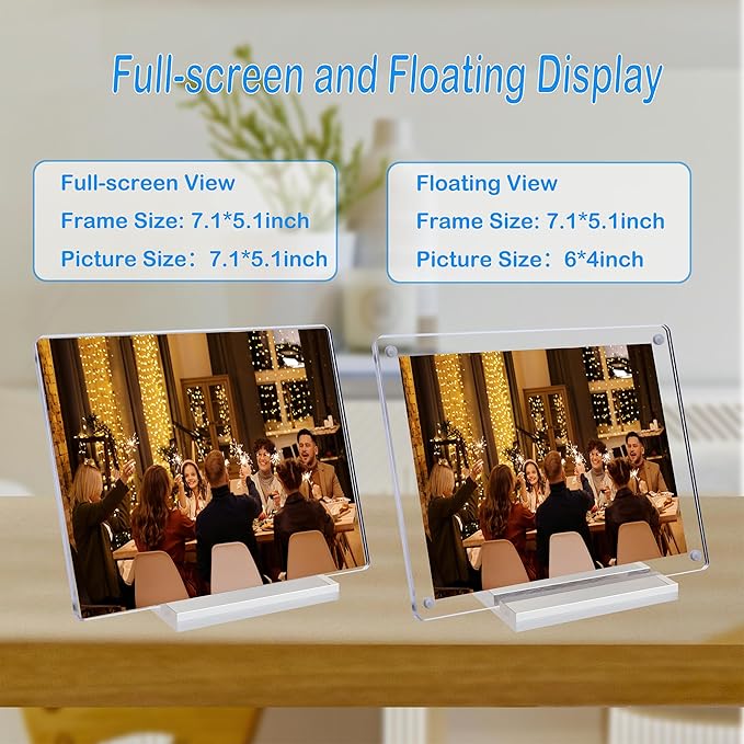Acrylic Picture Frame 6x4 Inch Picture Floating Display Clear Magnetic Acrylic Frame Double Sided Photo Frame for Desktop Stand (Clear (1 Pack, 4X6)
