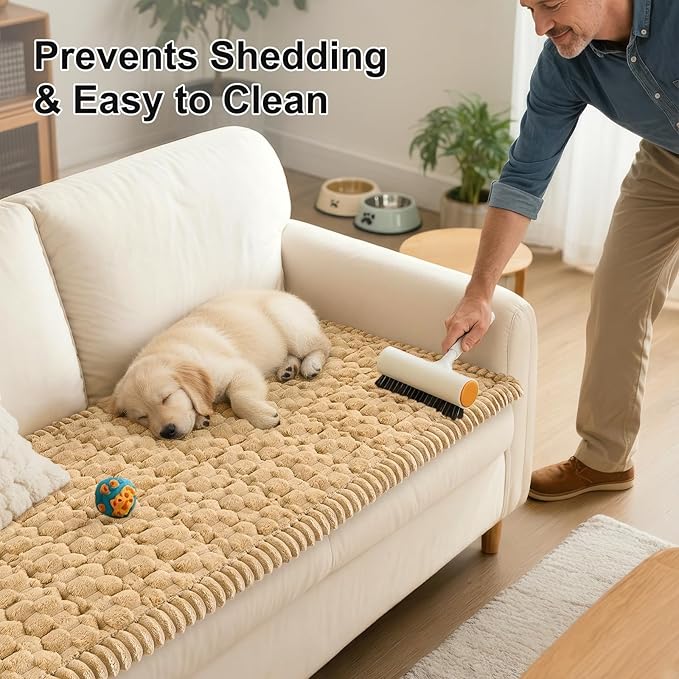 Smiry Pet Couch Cover for 3 Cushion Sofa, Non-Slip Fuzzy Couch Cover for Dogs Washable, Thick Soft Sofa Slipcovers Cushion Protector Pet Friendly (Camel, 27.6" x 47")