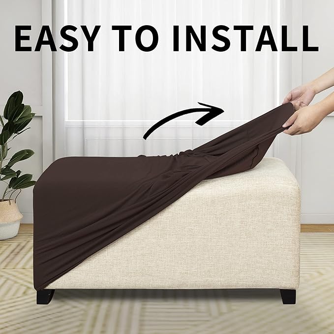 Easy-Going 100% Dual Waterproof Stretch Ottoman Cover Rectangle Folding Storage Stool Furniture Protector Soft Slipcover for Living Room with Elastic Bottom (XX Large, Chocolate)