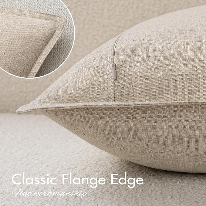 EMEMA Decorative Linen Throw Pillow Covers 24x24 Inch Natural Beige Boho Farmhouse Neutral Couch Throw Pillows for Bed Pack of 2 Accent Pillowcase Modern Sofa Cushion Livingroom Home