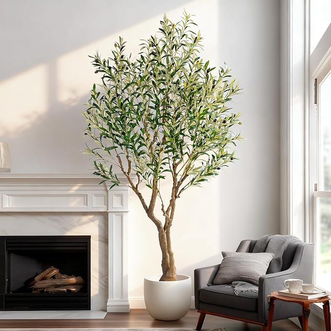 6ft Faux Olive Tree with Pot & Moss Artificial Olive Plant Fake Olive Tree for Home Decor, Large Indoor Artificial Trees Faux Plants Indoor Durable Artificial Trees for Living Room/Office