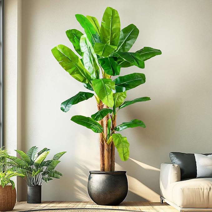 8.2FT Artificial Banana Tree Tall Fake Banana Leaf Plant Faux Banana Silk Tree Faux Banana Leaves for Home Swimming Pool Indoor Outdoor Patio Tropical Decor