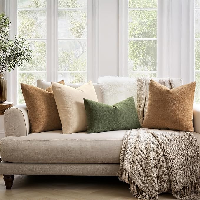 MIULEE Olive Green Couch Pillow Covers 12x20 Inch, Set of 2 Soft Chenille Decorative Lumbar Throw Pillow Covers Farmhouse for Sofa Living Room Bed