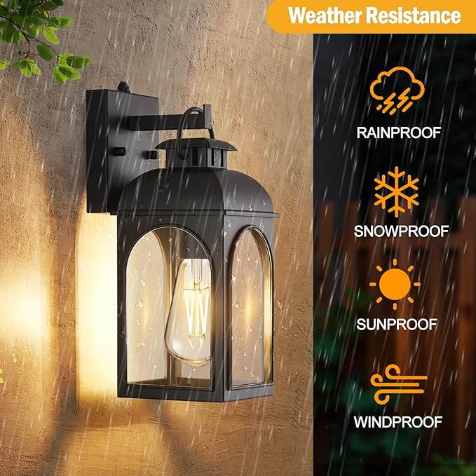 Dusk to Dawn Outdoor Lighting, Black Porch Lights Outdoor Light House Wall Mount Fixture Waterproof Lamp Exterior Lantern Fixture Outside Wall Sconces for Patio Garage Doorway