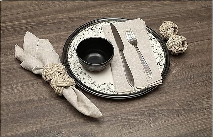 ALPHA Living HOME Napkin Rings Set of 12 - Handmade Jute Napkin Holders for Dining Table, Wedding, Party & Everyday Use Rustic Farmhouse Table Décor Elegant Serviette Rings for Dinner (Creme)