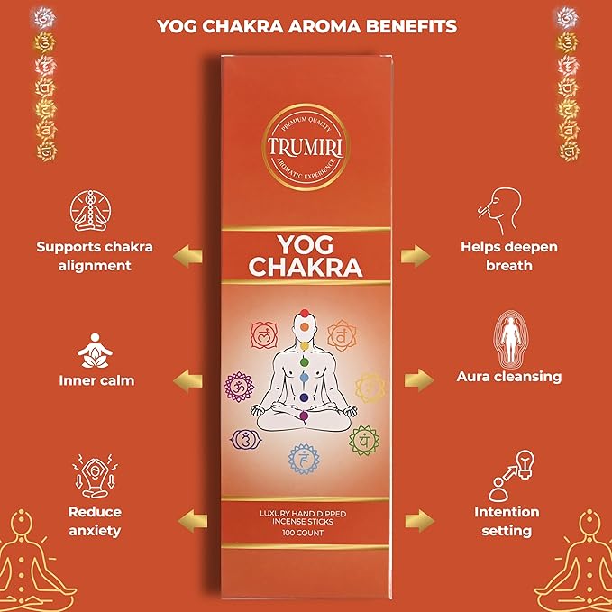 YOG Chakra Incense Sticks - Pack of 100 Insence-Sticks for Chakra Meditation - Made with Natural Raw Ingredients - Scented Inciensos Indian Spiritual Agarbatti Insense