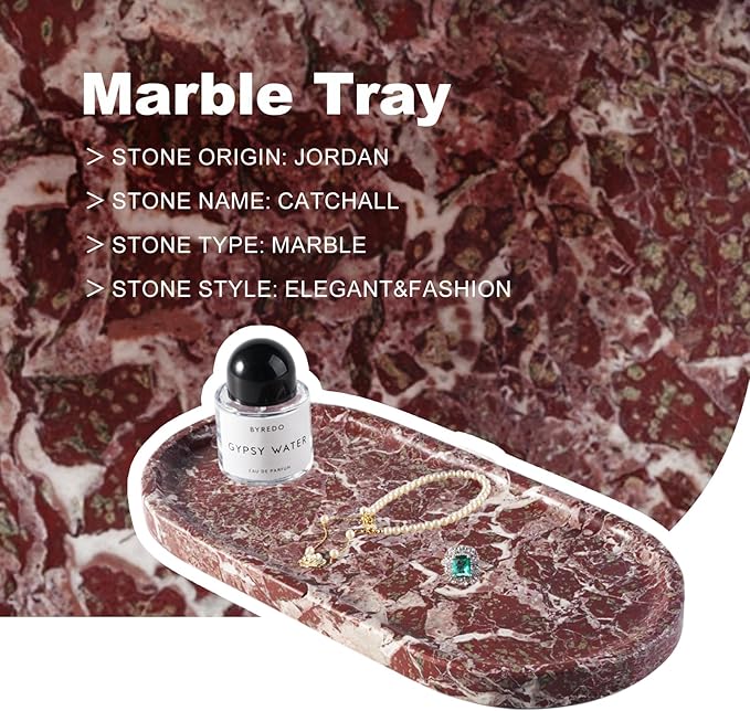 Koville Norway Natural Marble Tray, 12"x6" Vanity Decorative Tray for Countertop Organizer, Catchall for Perfume, Candles, Jewelry Dish