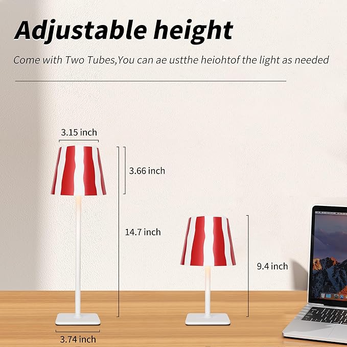 Mr. White Outdoor Waterproof Cordless Wireless Rechargeable Portable Top Touch Battery Operated Powered LED Table Lamp Desk Lamp Lights for Restaurant Kitchen Patio Dinner Dining (Red)