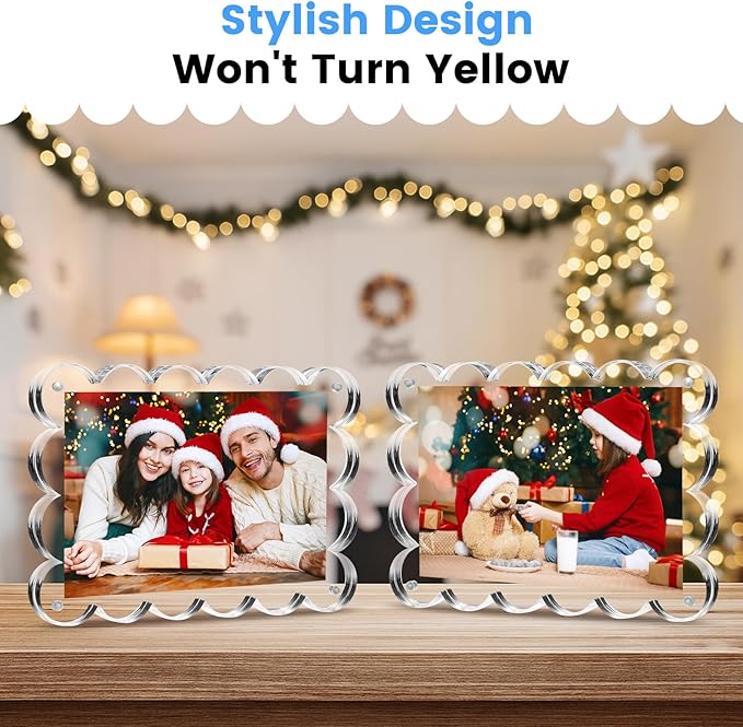 Acrylic Picture Frames 3 Pack, 4×6 In Magnetic Picture Photo Frames, Clear Frameless Photo Display Freestanding,Double Sided Picture Frame Gift for Desk Desktop Home Office Decor,UV Protection