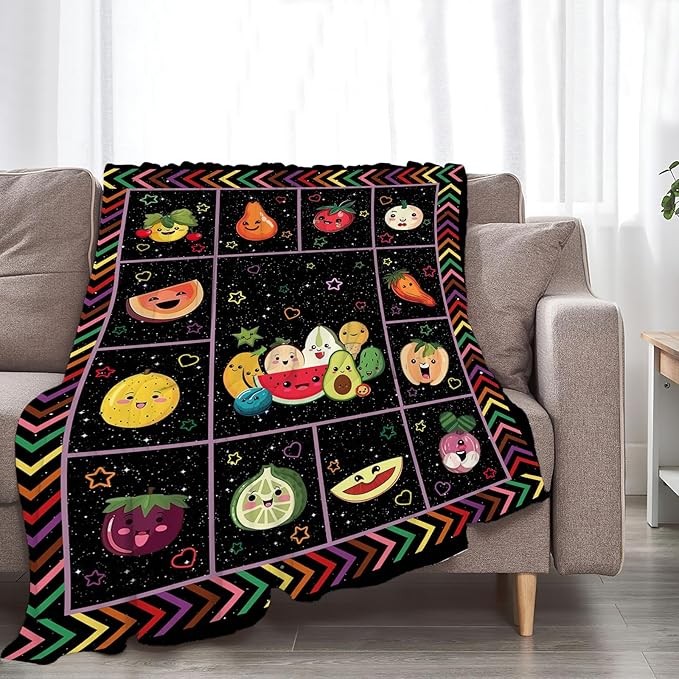 Fruits Blanket Cute Fruit Throw Blankets Funny Galaxy Plush Cozy Flannel Fleece Ultra Soft Fuzzy Party Blanket Gifts for Girls Women Men Boys Kids Bed 50"X40"