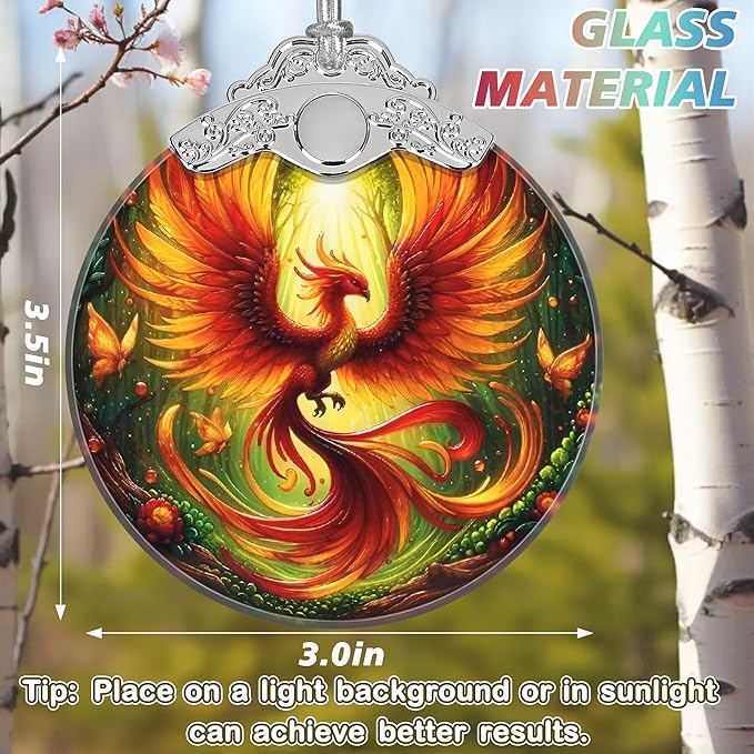 Phoenix Stained Glass Orament - Christmas Ornament - Christmas Decorations for Tree - Holiday Present ldeas - Gift Exchange